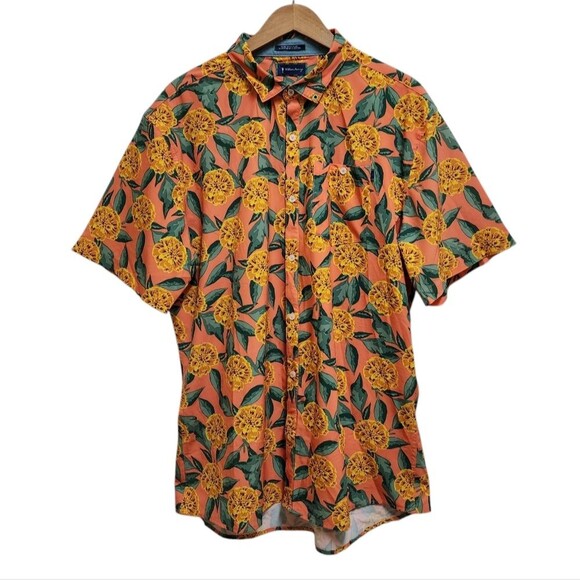 William Murray Golf Shirt Men 2XL Orange Floral Tropical Button Front Short Slv - Picture 1 of 15